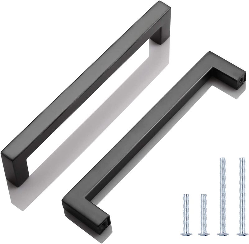 KNOBWELL 6 Pack Cabinet Handles Matte Black, Euro Style Stainless Steel T Bar Kitchen Cabinet Handles - 6-3/10" Hole Centers, 6-7/10" Overall Length - Image 1